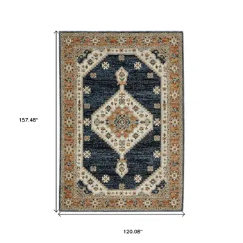 10' X 13' Blue And Orange Medallion Area Rug