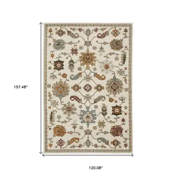 10' X 13' Ivory Gray And Teal Oriental Area Rug