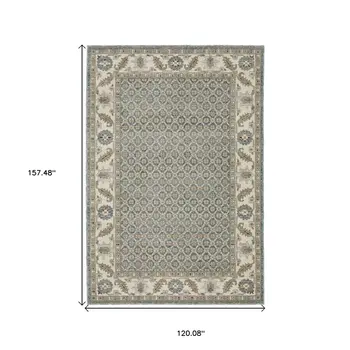 10' X 13' Blue And Ivory Oriental Area Rug