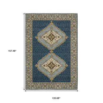 10' X 13' Blue And Gold Medallion Area Rug