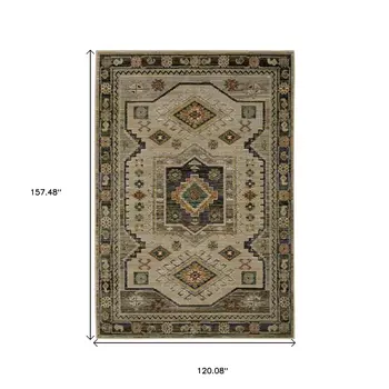 10' X 13' Gray And Green Tribal Area Rug