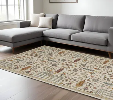 10' X 13' Ivory And Gold Oriental Area Rug