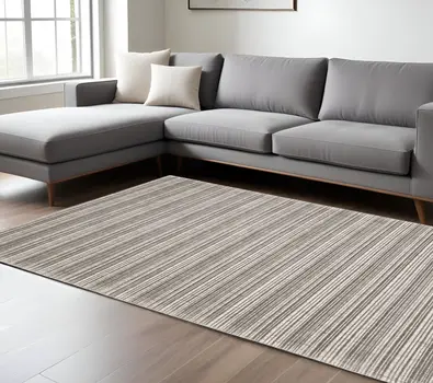 10' X 13' Gray And Ivory Striped Hand Tufted Area Rug