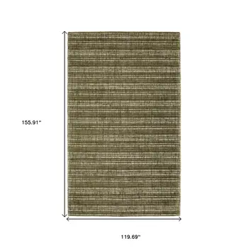 10' X 13' Green And Ivory Striped Hand Tufted Area Rug