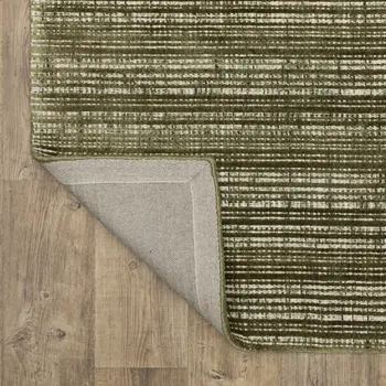 10' X 13' Green And Ivory Striped Hand Tufted Area Rug