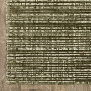 10' X 13' Green And Ivory Striped Hand Tufted Area Rug