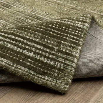 10' X 13' Green And Ivory Striped Hand Tufted Area Rug