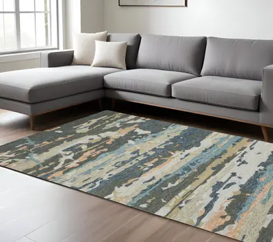 10' X 13' Gray And Blue Wool Abstract Hand Tufted Area Rug