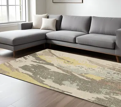 10' X 13' Beige And Yellow Wool Abstract Hand Tufted Area Rug