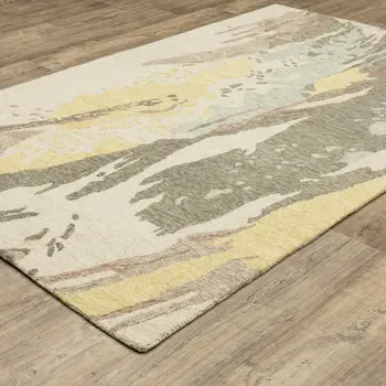 10' X 13' Beige And Yellow Wool Abstract Hand Tufted Area Rug