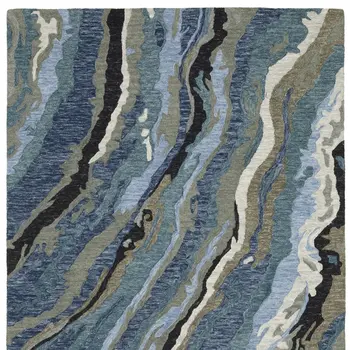 10' X 13' Blue And Teal Wool Abstract Hand Tufted Area Rug