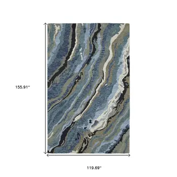 10' X 13' Blue And Teal Wool Abstract Hand Tufted Area Rug
