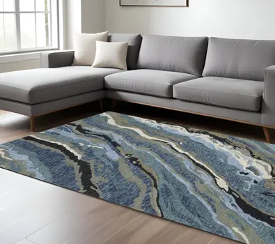 10' X 13' Blue And Teal Wool Abstract Hand Tufted Area Rug