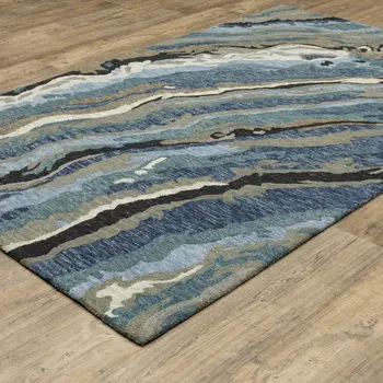 10' X 13' Blue And Teal Wool Abstract Hand Tufted Area Rug