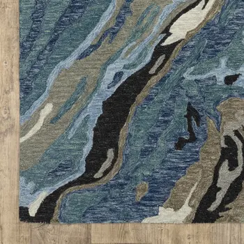 10' X 13' Blue And Teal Wool Abstract Hand Tufted Area Rug