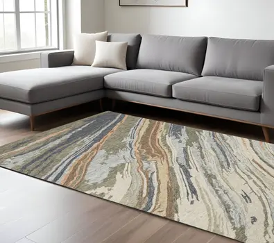 10' X 13' Gray And Blue Wool Abstract Hand Tufted Area Rug