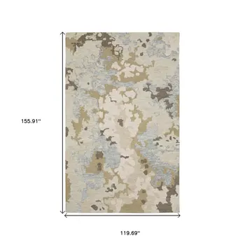 10' X 13' Beige And Blue Wool Abstract Hand Tufted Area Rug