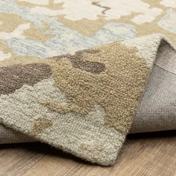 10' X 13' Beige And Blue Wool Abstract Hand Tufted Area Rug