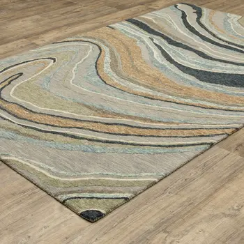 10' X 13' Gray And Blue Wool Abstract Hand Tufted Area Rug