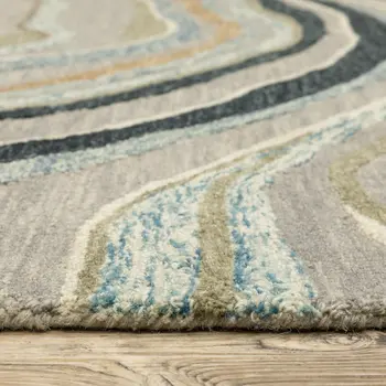 10' X 13' Gray And Blue Wool Abstract Hand Tufted Area Rug