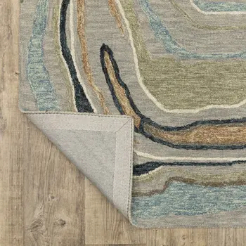 10' X 13' Gray And Blue Wool Abstract Hand Tufted Area Rug