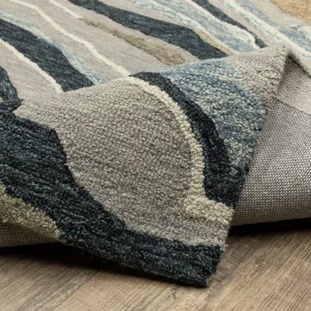 10' X 13' Gray And Blue Wool Abstract Hand Tufted Area Rug