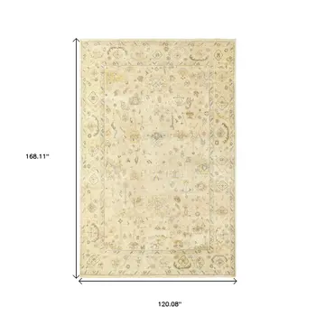 10' X 14' Beige And Gray Wool Oriental Hand Knotted Area Rug