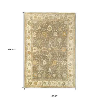 10' X 14' Brown And Beige Wool Oriental Hand Knotted Area Rug