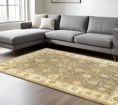 9' X 12' Brown And Beige Wool Oriental Hand Knotted Area Rug