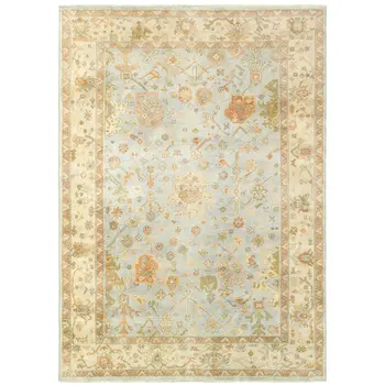 10' X 14' Blue And Sand Wool Oriental Hand Knotted Area Rug