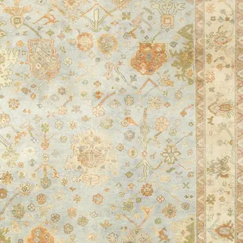 10' X 14' Blue And Sand Wool Oriental Hand Knotted Area Rug