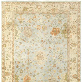 10' X 14' Blue And Sand Wool Oriental Hand Knotted Area Rug