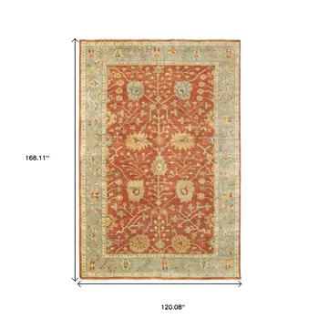 10' X 14' Red And Gray Wool Oriental Hand Knotted Area Rug