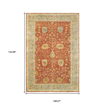 9' X 12' Red And Gray Wool Oriental Hand Knotted Area Rug