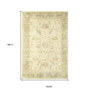 10' X 14' Beige And Gray Wool Oriental Hand Knotted Area Rug