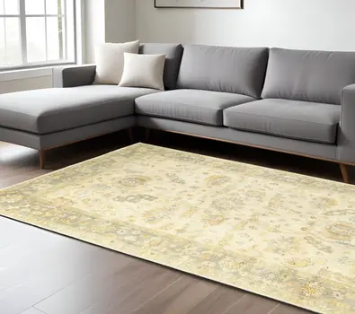 9' X 12' Beige And Gray Wool Oriental Hand Knotted Area Rug