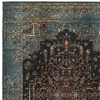 10' X 13' Blue And Navy Blue Medallion Area Rug
