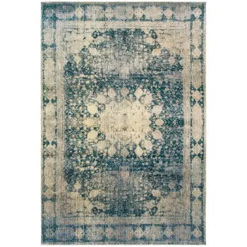 10' X 13' Ivory And Blue Oriental Area Rug