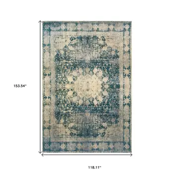 10' X 13' Ivory And Blue Oriental Area Rug