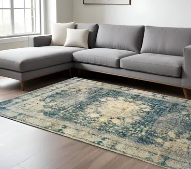 10' X 13' Ivory And Blue Oriental Area Rug