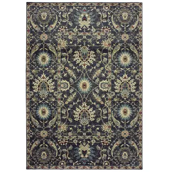 10' X 13' Navy Blue And Ivory Oriental Area Rug
