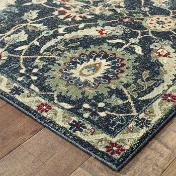 10' X 13' Navy Blue And Ivory Oriental Area Rug