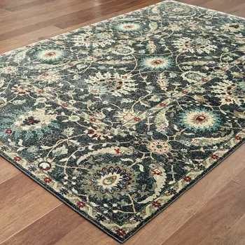 10' X 13' Navy Blue And Ivory Oriental Area Rug