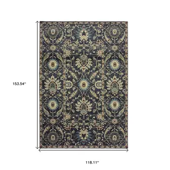 10' X 13' Navy Blue And Ivory Oriental Area Rug