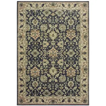10' X 13' Navy Blue And Ivory Oriental Area Rug