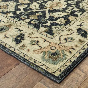 10' X 13' Navy Blue And Ivory Oriental Area Rug
