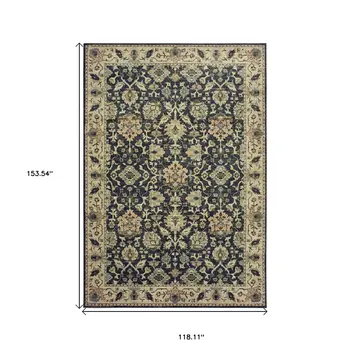10' X 13' Navy Blue And Ivory Oriental Area Rug