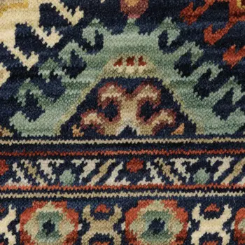 8' X 11' Navy Blue Red And Orange Oriental Area Rug With Fringe