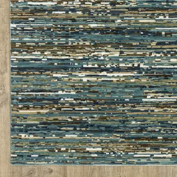 10' X 13' Blue Brown And Ivory Striped Area Rug