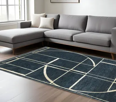10' X 13' Blue And Ivory Geometric Area Rug